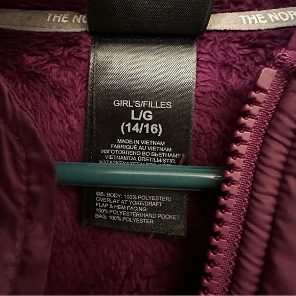 The North Face Osito Full Zip Hood Jacket Girls Size Large 14/16 Warm Bright - Picture 2 of 3